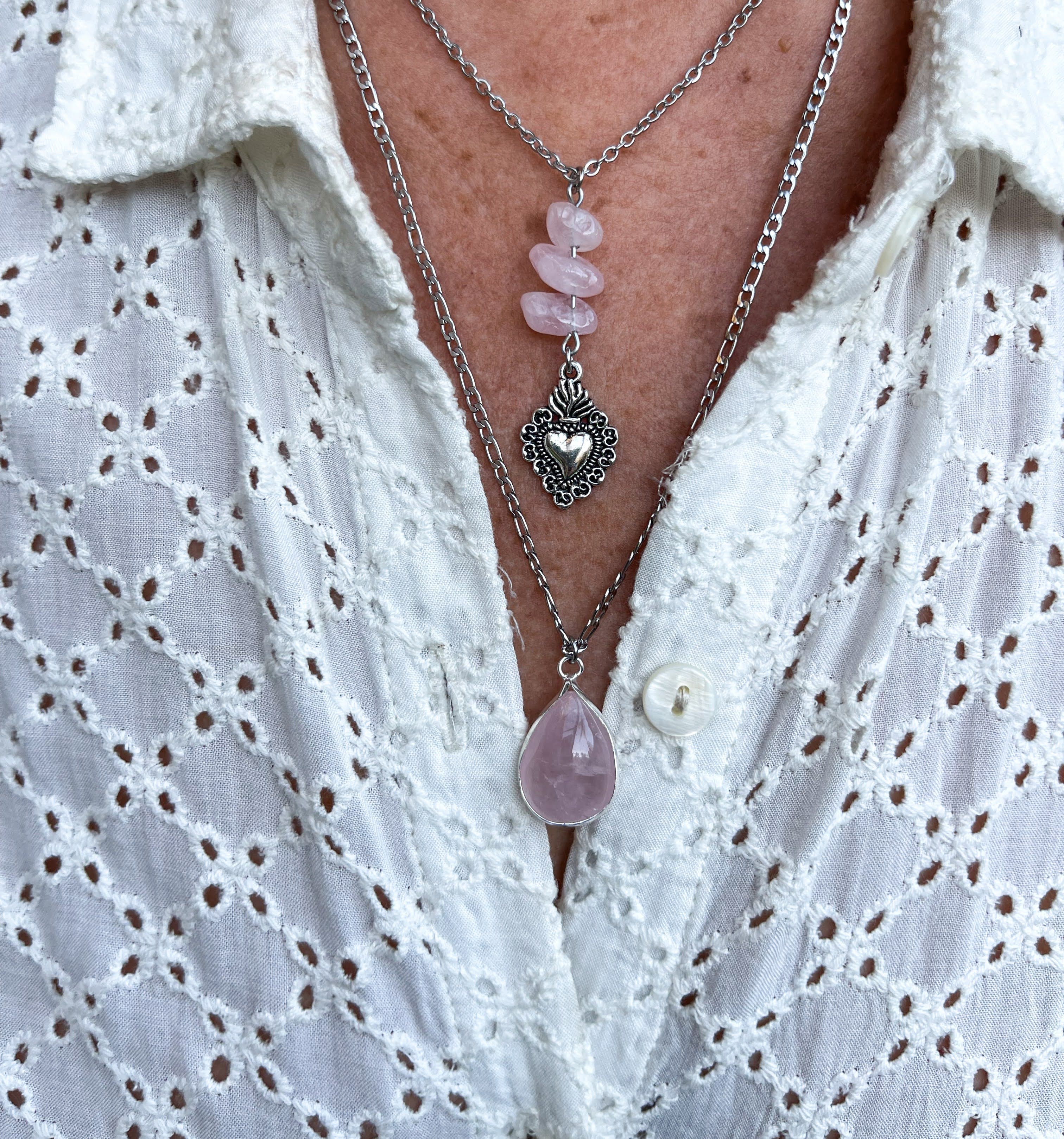 Collar doble cuarzo rosa